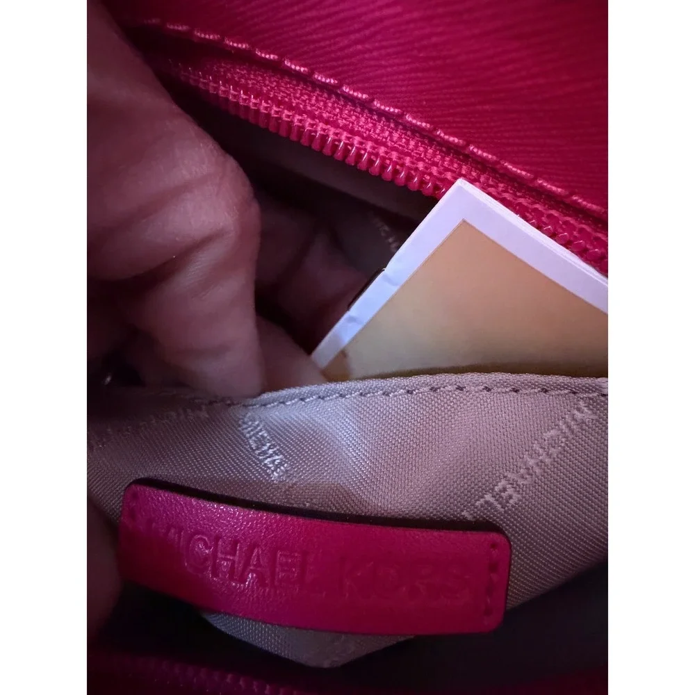 Michael‎ Kors Jet Set Large Crossbody Bag Pink Saffiano Leather Silver Hardware